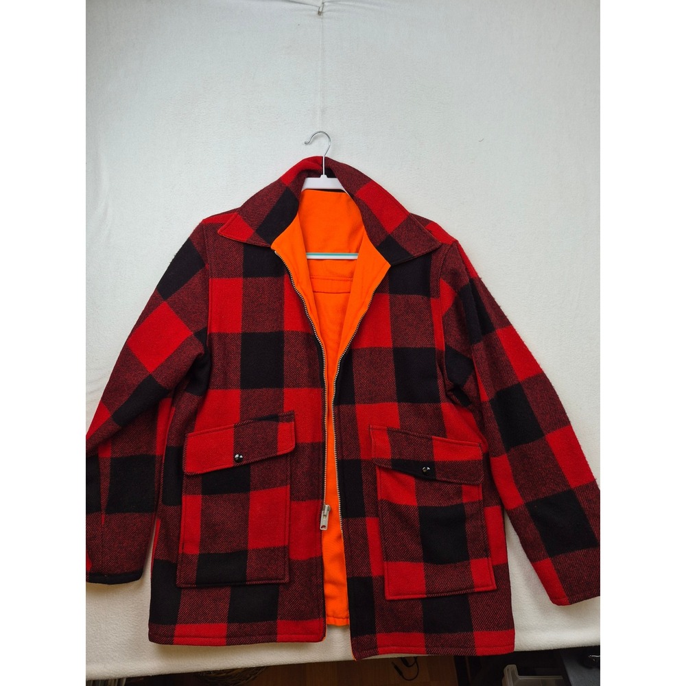 Vintage WOOLRICH Reversible Buffalo Plaid Mackinaw Orange Blaze Jacket Large